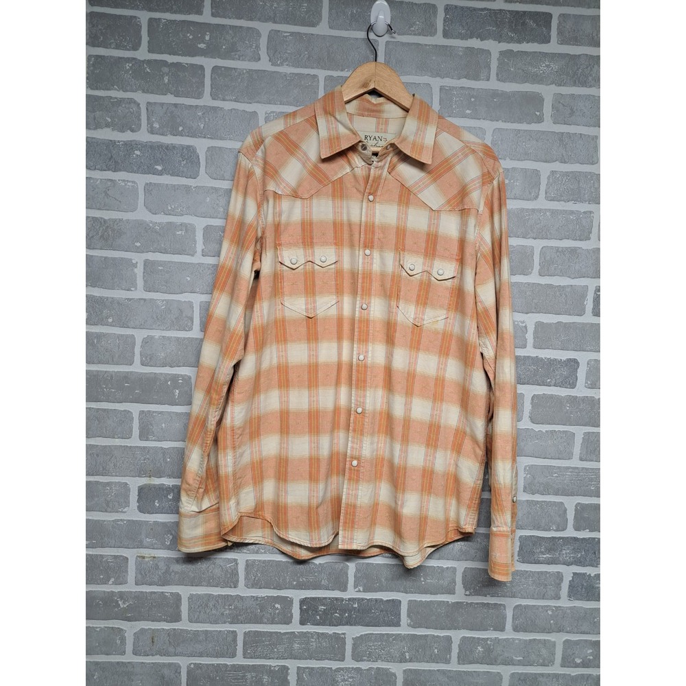RYAN MICHAEL Mens Plaid Western‎ Snap Button Long Sleeve Shirt Size Large